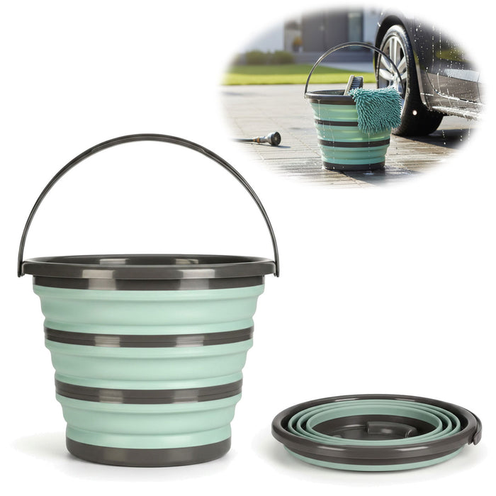 KI-generiertes Bild Flexibler Putzeimer 10L 35x24cm faltbar Grün mit Griff Falteimer Wassereimer Camping