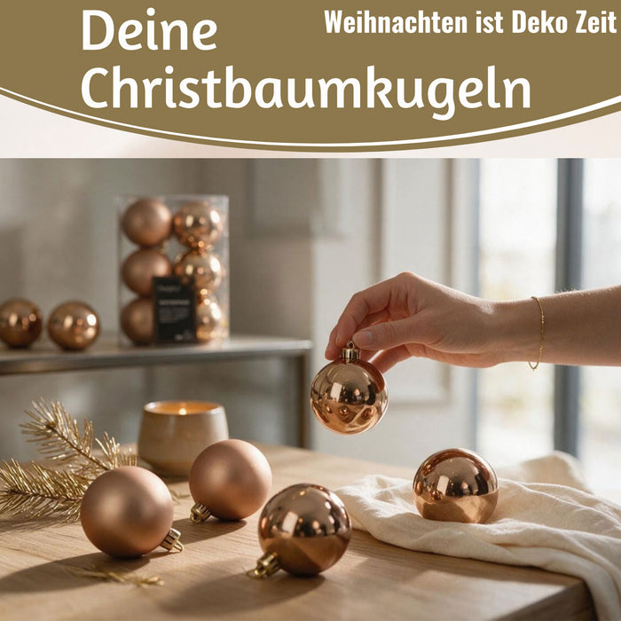 KI-generiertes Bild,12 Design Weihnachtskugeln 6cm Brandy Set Kunststoff Weihnachtsbaum-Deko