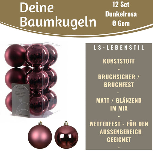 KI-generiertes Bild,12 Design Weihnachtskugeln 6cm Brandy Set Kunststoff Weihnachtsbaum-Deko