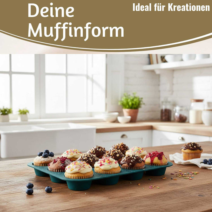 KI-generiertes Bild,Silikon Muffinform 12 Stück Cupcake Brownie Muffinblech Backform