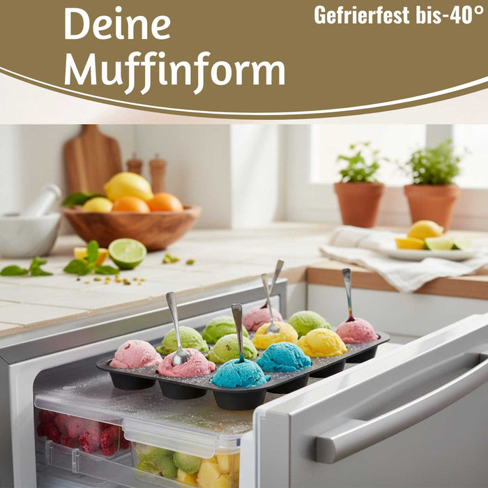 KI-generiertes Bild,Silikon Muffinform 12 Stück Cupcake Brownie Muffinblech Backform