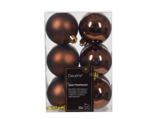 KI-generiertes Bild,12 Design Weihnachtskugeln 6cm Braun Espresso Set Kunststoff Weihnachtsbaum-Deko