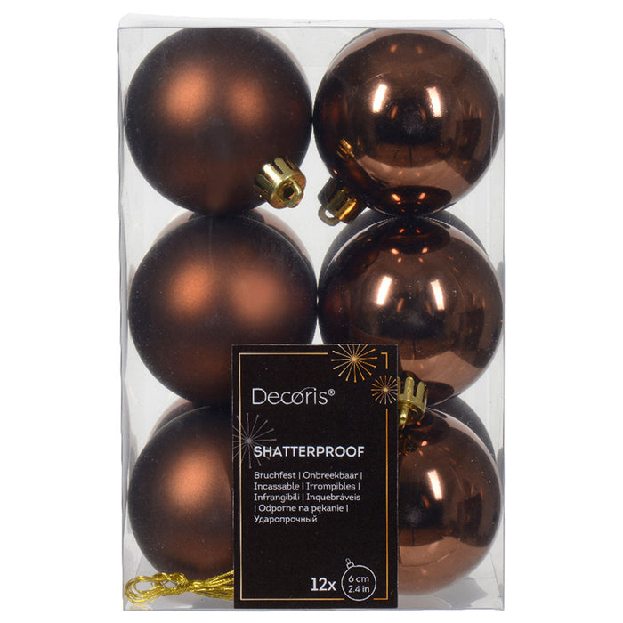 KI-generiertes Bild 12 Design Weihnachtskugeln 6cm Braun Espresso Set Kunststoff Weihnachtsbaum-Deko