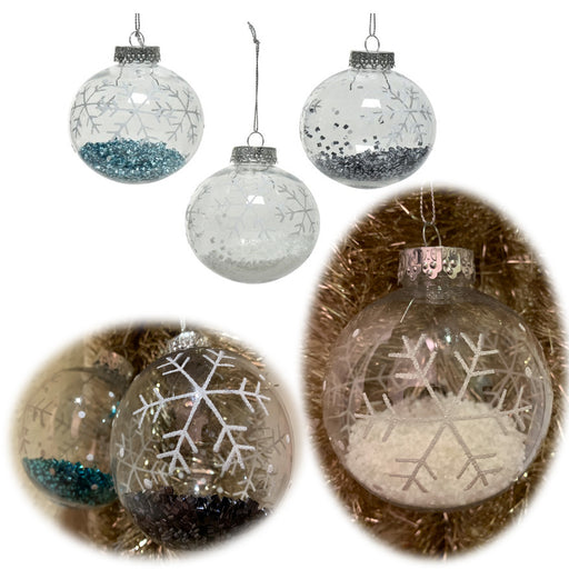 KI-generiertes Bild 3 Design Weihnachtskugeln 8cm Klar Gefüllt Kunststoff Dekokugel Baumkugel