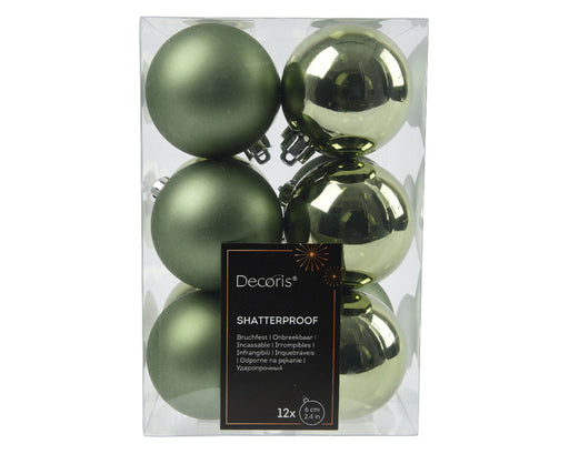 KI-generiertes Bild,12 Design Weihnachtskugeln 6cm Grün Rosmarin Set Kunststoff Weihnachtsbaum-Deko