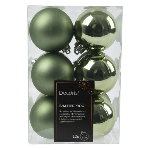 KI-generiertes Bild 12 Design Weihnachtskugeln 6cm Grün Rosmarin Set Kunststoff Weihnachtsbaum-Deko
