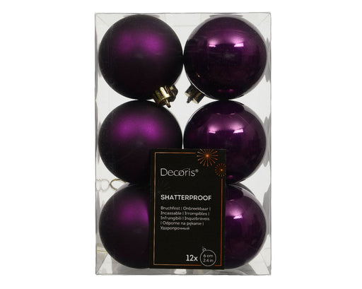 KI-generiertes Bild,12 Design Weihnachtskugeln 6cm Feige Lila Set Kunststoff Weihnachtsbaum-Deko