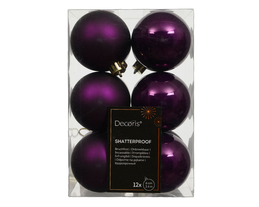 KI-generiertes Bild,12 Design Weihnachtskugeln 6cm Feige Lila Set Kunststoff Weihnachtsbaum-Deko