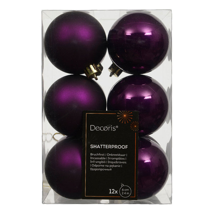 KI-generiertes Bild 12 Design Weihnachtskugeln 6cm Feige Lila Set Kunststoff Weihnachtsbaum-Deko
