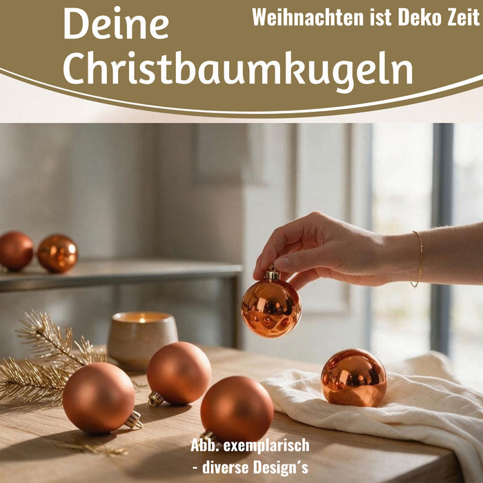 KI-generiertes Bild,12 Design Weihnachtskugeln 6cm Brandy Set Kunststoff Weihnachtsbaum-Deko