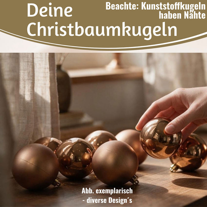 KI-generiertes Bild,12 Design Weihnachtskugeln 6cm Braun Espresso Set Kunststoff Weihnachtsbaum-Deko
