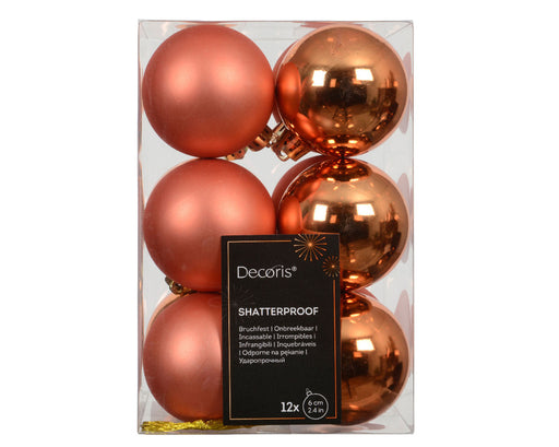 KI-generiertes Bild,12 Design Weihnachtskugeln 6cm Orange Set Kunststoff Weihnachtsbaum-Deko