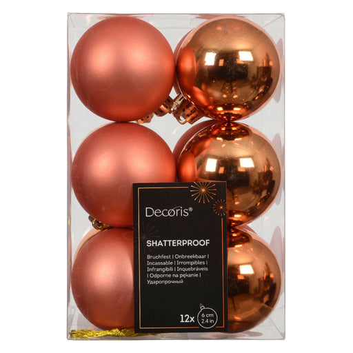 KI-generiertes Bild 12 Design Weihnachtskugeln 6cm Orange Set Kunststoff Weihnachtsbaum-Deko