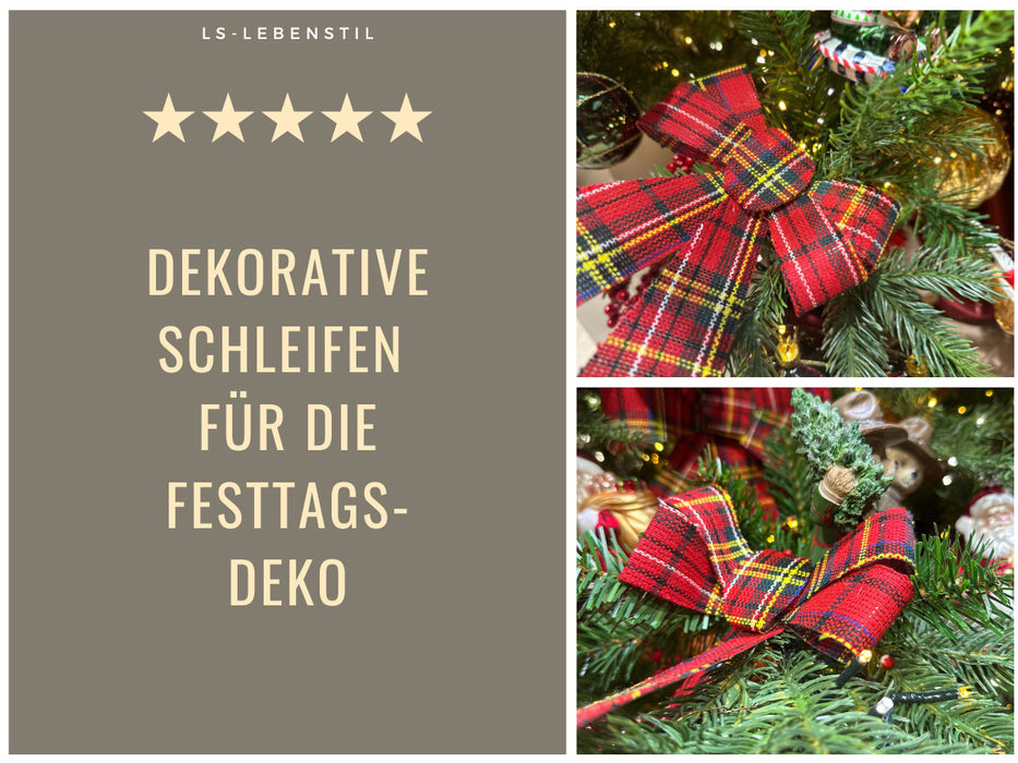 KI-generiertes Bild,2x XL Weihnachtsschleife Set 17cm Kariert Schleife für Weihnachts-Deko