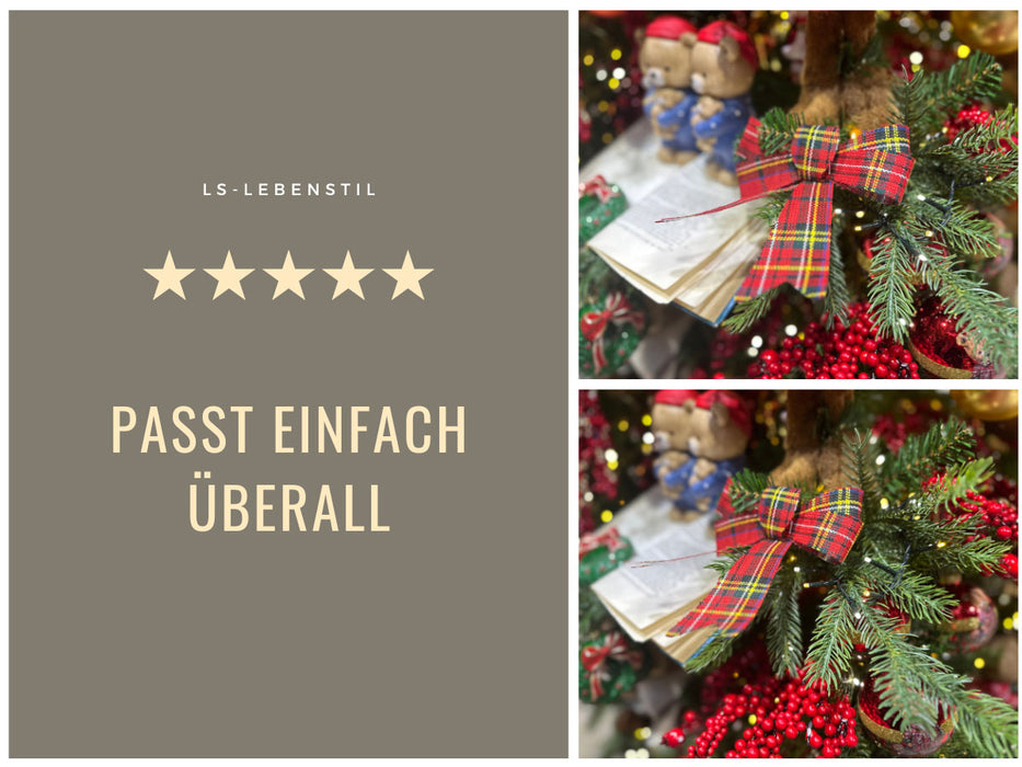 KI-generiertes Bild,2x XL Weihnachtsschleife Set 17cm Kariert Schleife für Weihnachts-Deko
