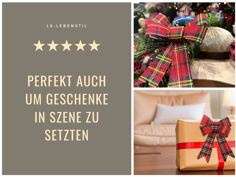 KI-generiertes Bild,2x XL Weihnachtsschleife Set 17cm Kariert Schleife für Weihnachts-Deko