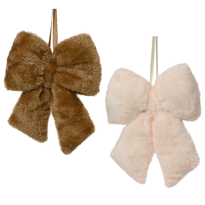 KI-generiertes Bild,2x Weihnachtsschleifen Set 11cm Kunstfell Creme Beige Schleifen für Weihnachts-Deko