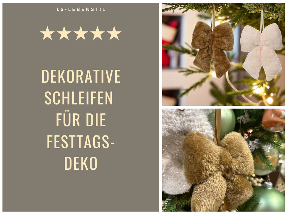 KI-generiertes Bild,2x Weihnachtsschleifen Set 11cm Kunstfell Creme Beige Schleifen für Weihnachts-Deko