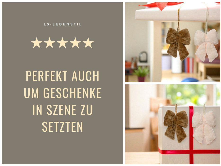 KI-generiertes Bild,2x Weihnachtsschleifen Set 11cm Kunstfell Creme Beige Schleifen für Weihnachts-Deko