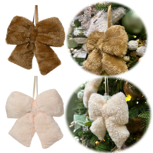 KI-generiertes Bild 2x Weihnachtsschleifen Set 11cm Kunstfell Creme Beige Schleifen für Weihnachts-Deko