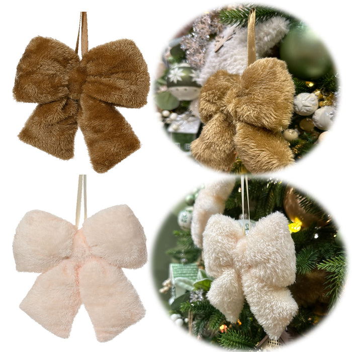 KI-generiertes Bild 2x Weihnachtsschleifen Set 11cm Kunstfell Creme Beige Schleifen für Weihnachts-Deko