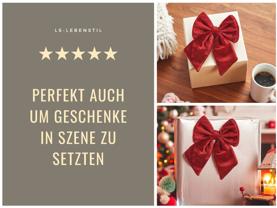 KI-generiertes Bild,2x XL Weihnachtsschleife Set 17cm Samt Rot Schleife für Weihnachts-Deko