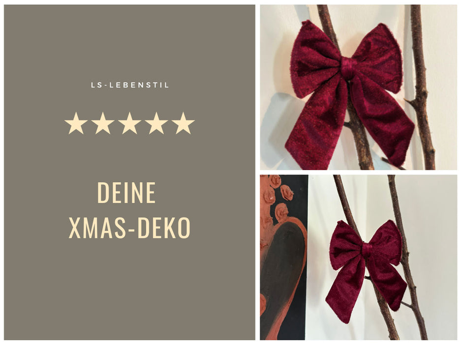 KI-generiertes Bild,2x XL Weihnachtsschleife Set 17cm Samt Rot Bordeaux Schleife für Weihnachts-Deko