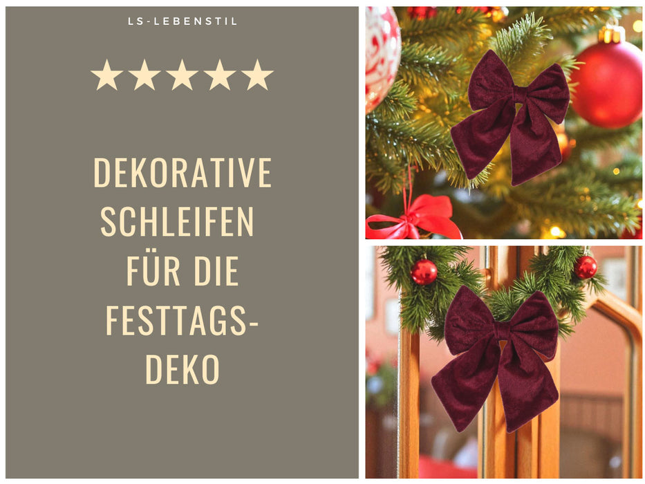 KI-generiertes Bild,2x XL Weihnachtsschleife Set 17cm Samt Rot Bordeaux Schleife für Weihnachts-Deko