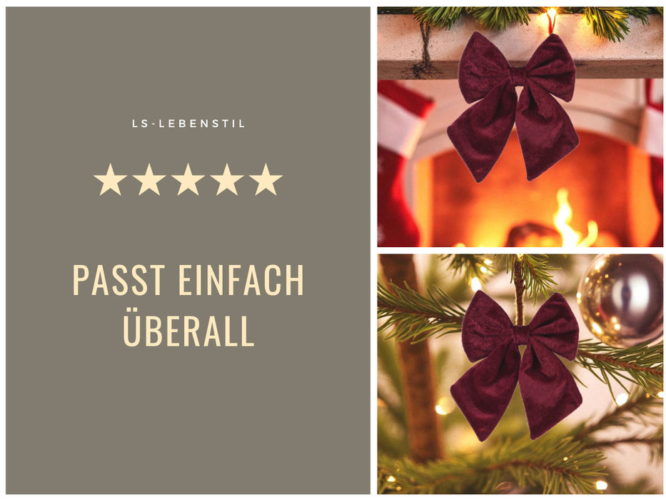 KI-generiertes Bild,2x XL Weihnachtsschleife Set 17cm Samt Rot Bordeaux Schleife für Weihnachts-Deko