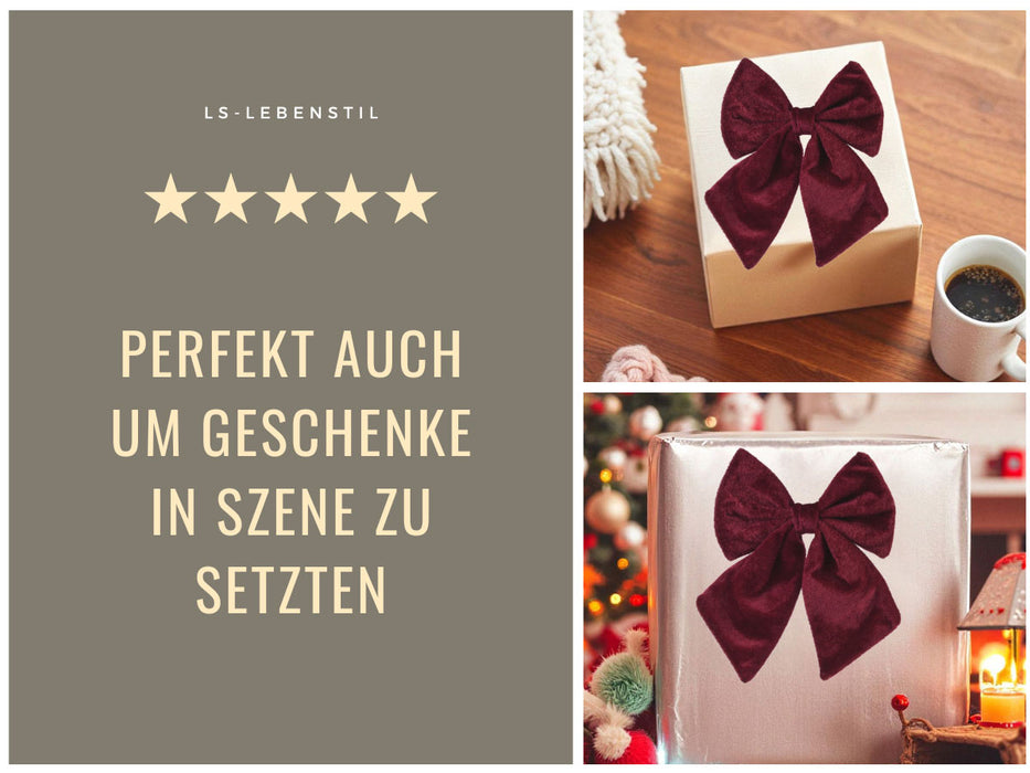 KI-generiertes Bild,2x XL Weihnachtsschleife Set 17cm Samt Rot Bordeaux Schleife für Weihnachts-Deko