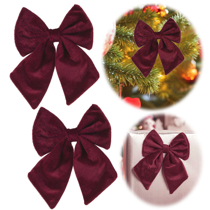 KI-generiertes Bild 2x XL Weihnachtsschleife Set 17cm Samt Rot Bordeaux Schleife für Weihnachts-Deko