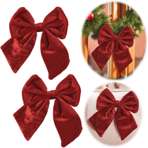 KI-generiertes Bild 2x XL Weihnachtsschleife Set 17cm Samt Rot Schleife für Weihnachts-Deko