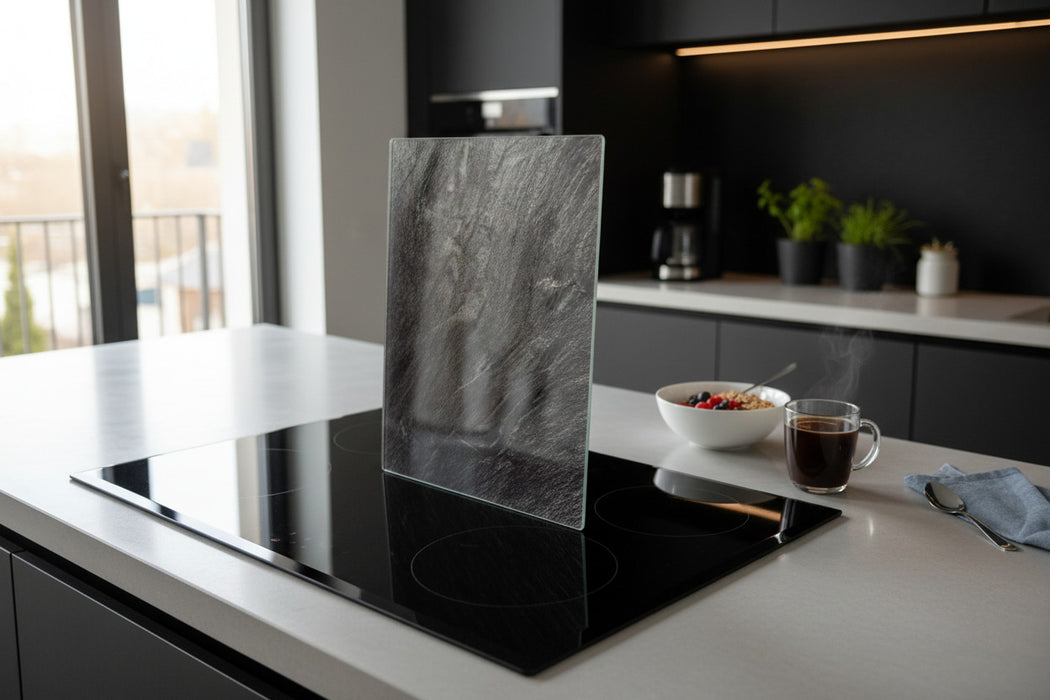 KI-generiertes Bild,2´er Set Glas Herdabdeckplatten Schiefer 52x30cm Glasschneidebrett Schneidebrett