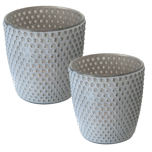KI-generiertes Bild,2x Glas Teelichthalter Retro Grau 7-9cm Punkte Set Windlicht-Halter Kerzenständer