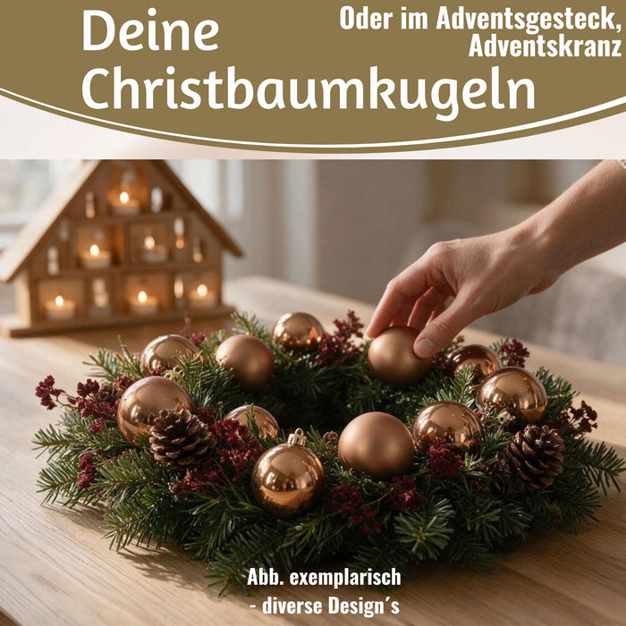 KI-generiertes Bild,18-20 Design Glas Weihnachtskugeln 6cm Grün Rosmarin Christbaum Dekokugel
