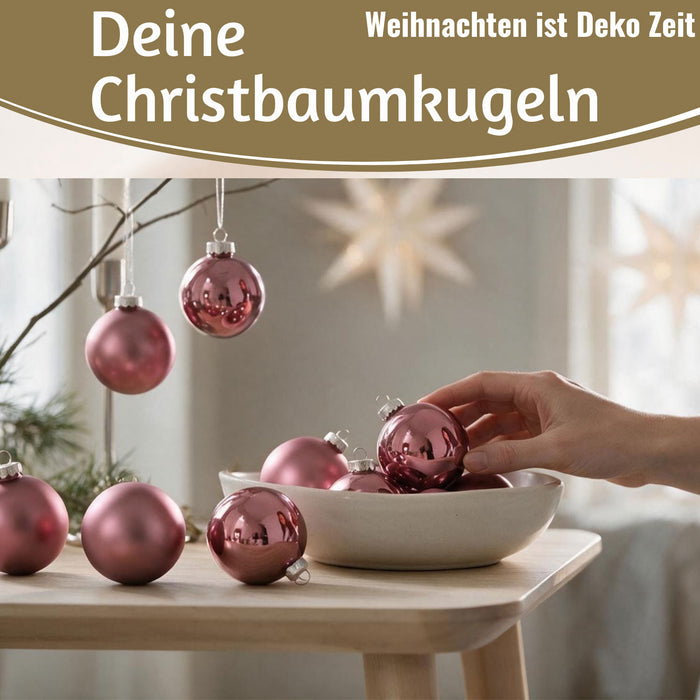 KI-generiertes Bild,18-20 Design Glas Weihnachtskugeln 6cm Blütenrosa Christbaum Dekokugel