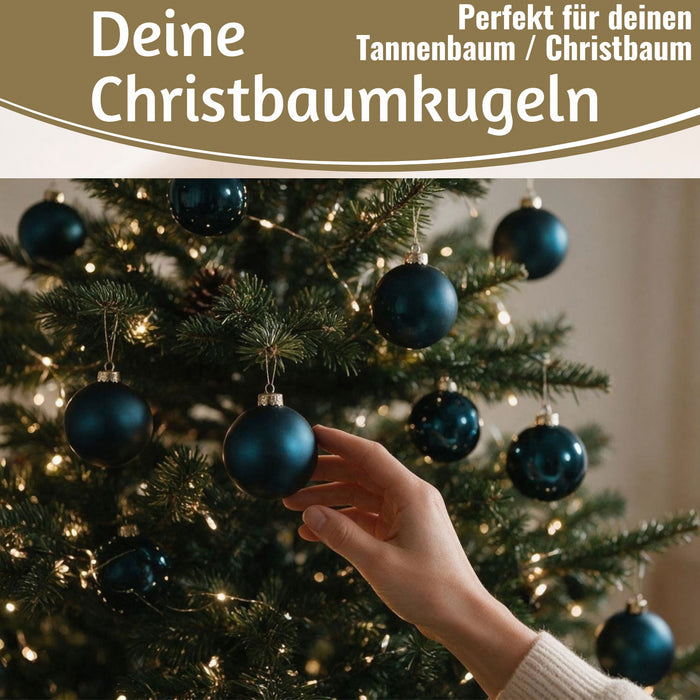 KI-generiertes Bild,18-20 Design Glas Weihnachtskugeln 6cm Petrol Smaragd Christbaum Dekokugel