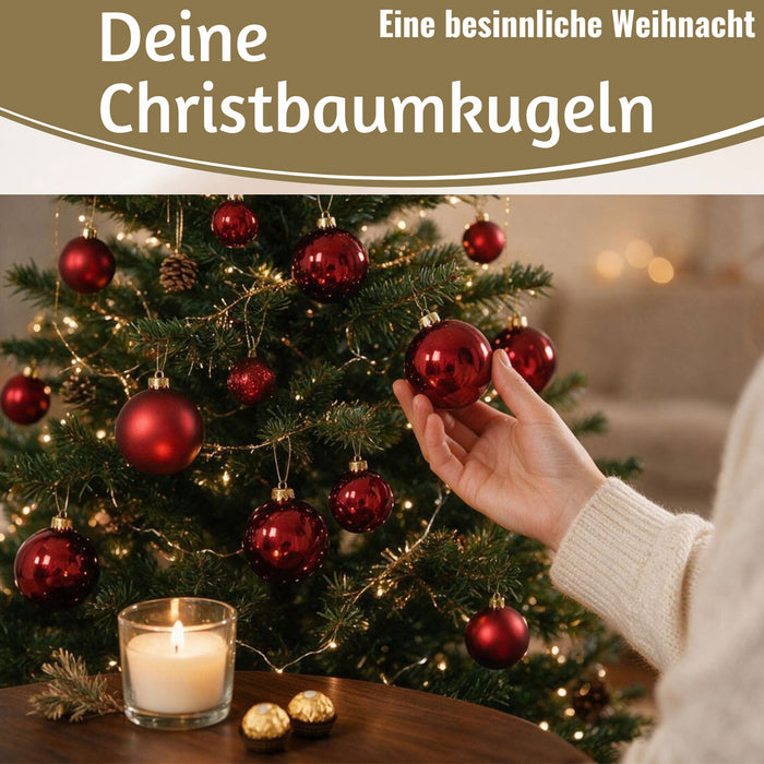 KI-generiertes Bild,18-20 Design Glas Weihnachtskugeln 6cm Rot Ochsenblut Christbaum Deko