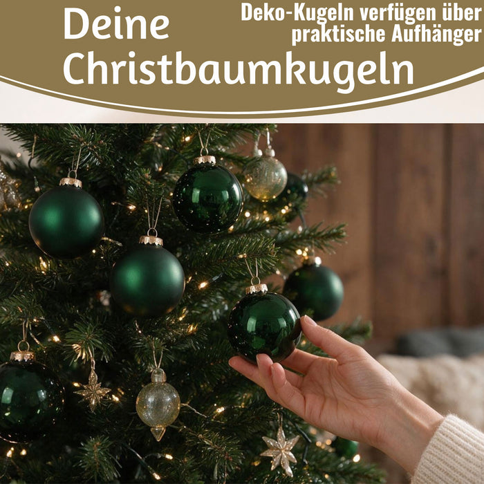 KI-generiertes Bild,18-20 Design Glas Weihnachtskugeln 6cm Grün Pinie Christbaum Dekokugel