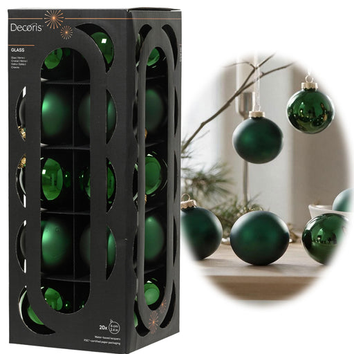 KI-generiertes Bild 18-20 Design Glas Weihnachtskugeln 6cm Grün Pinie Christbaum Dekokugel