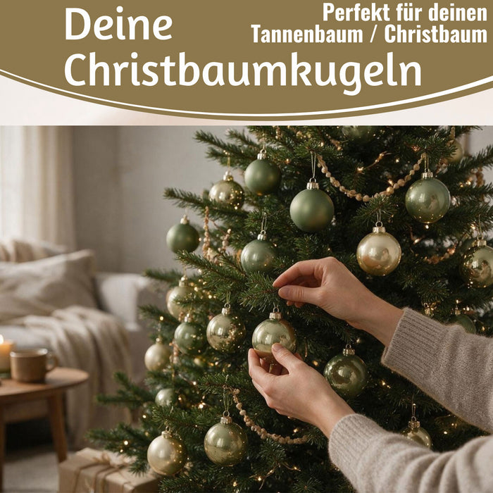 KI-generiertes Bild,18-20 Design Glas Weihnachtskugeln 6cm Grün Rosmarin Christbaum Dekokugel
