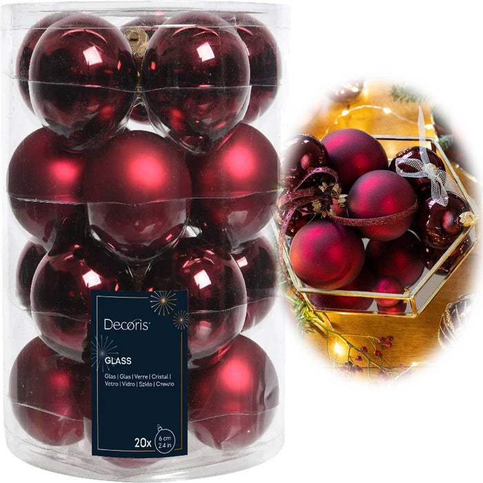 KI-generiertes Bild 18-20 Design Glas Weihnachtskugeln 6cm Rot Ochsenblut Christbaum Deko