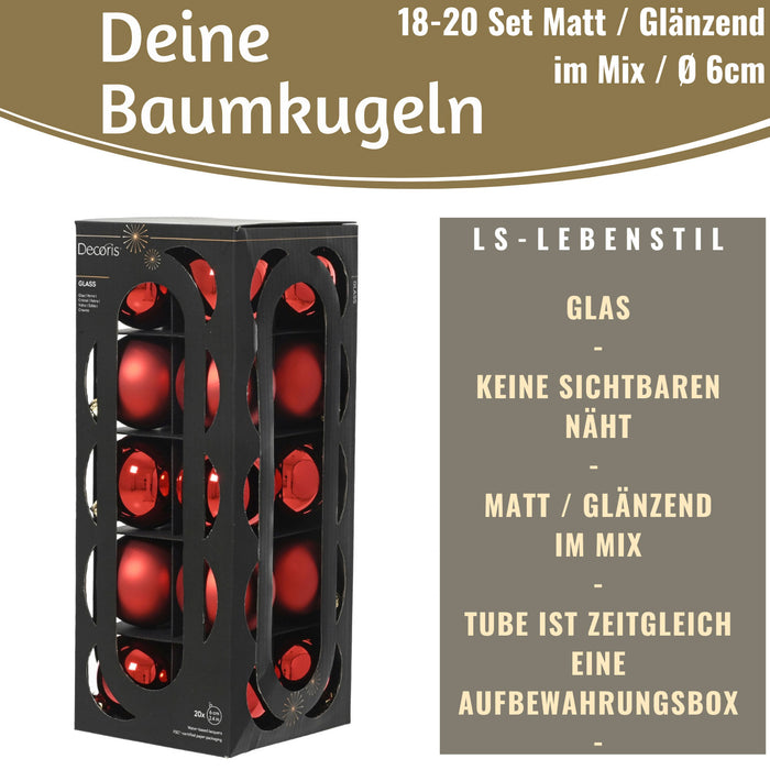KI-generiertes Bild,18-20 Design Glas Weihnachtskugeln 6cm Rot Weihnachtsrot Christbaum Dekokugel
