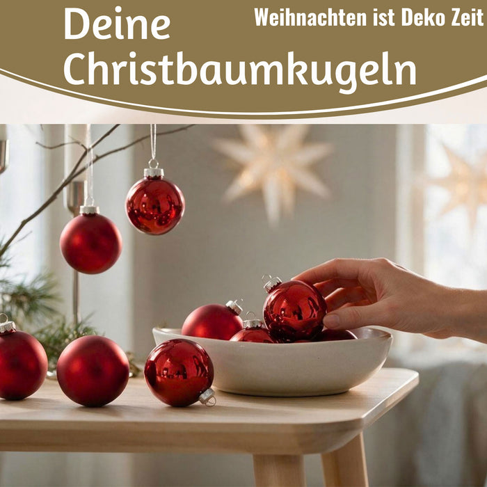 KI-generiertes Bild,18-20 Design Glas Weihnachtskugeln 6cm Rot Weihnachtsrot Christbaum Dekokugel