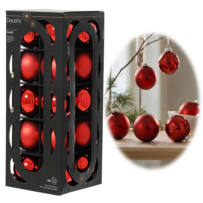 KI-generiertes Bild 18-20 Design Glas Weihnachtskugeln 6cm Rot Weihnachtsrot Christbaum Deko