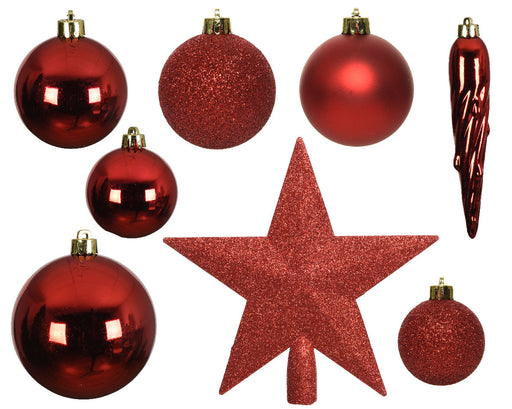 KI-generiertes Bild,33 Christbaumkugeln Kunststoff Rot Weihnachtsrot Spitze Stern Weihnachtskugeln