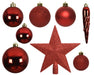 KI-generiertes Bild,33 Christbaumkugeln Kunststoff Rot Weihnachtsrot Spitze Stern Weihnachtskugeln