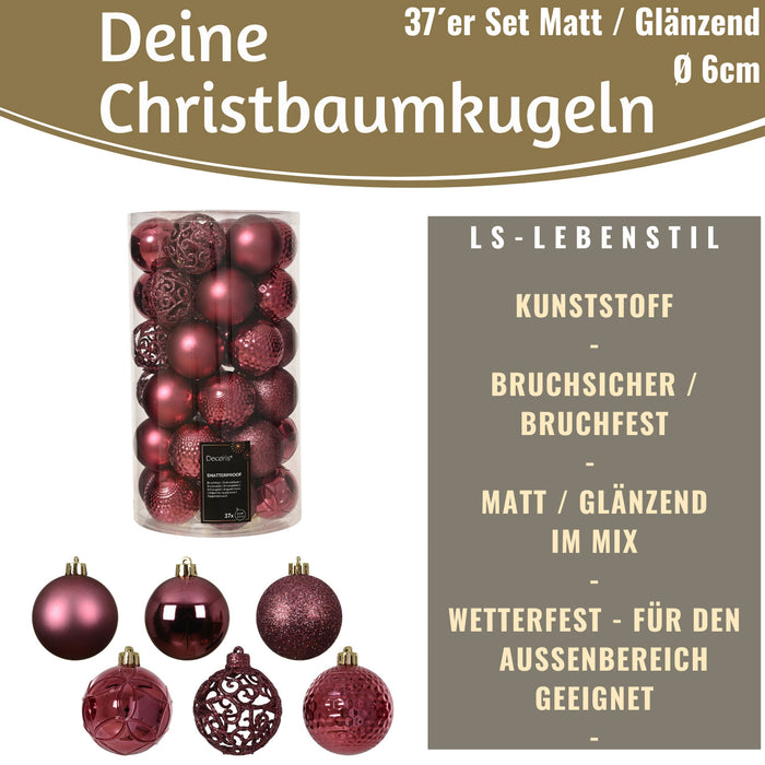 KI-generiertes Bild,12 Design Weihnachtskugeln 6cm Brandy Set Kunststoff Weihnachtsbaum-Deko