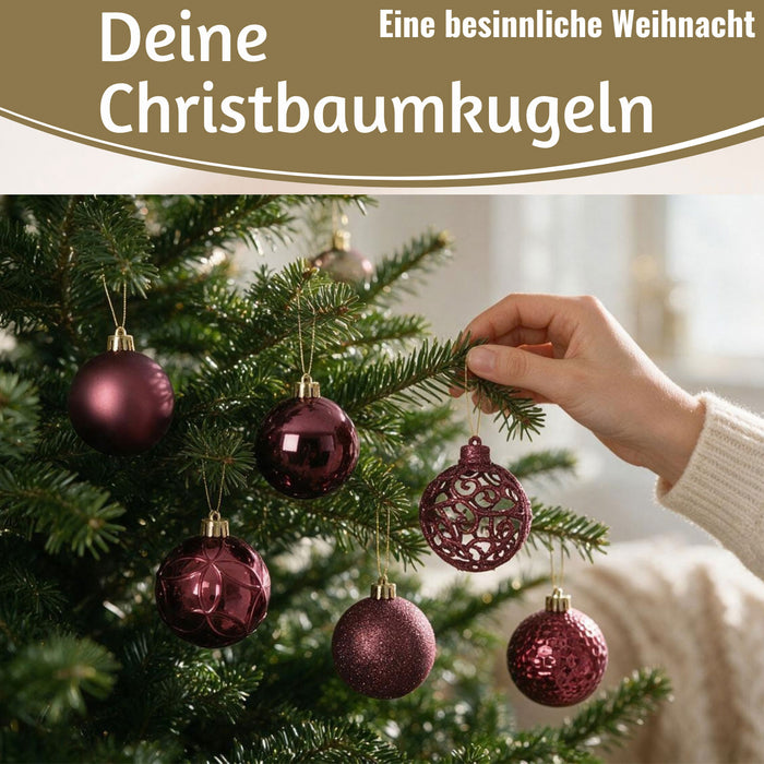 KI-generiertes Bild,12 Design Weihnachtskugeln 6cm Brandy Set Kunststoff Weihnachtsbaum-Deko