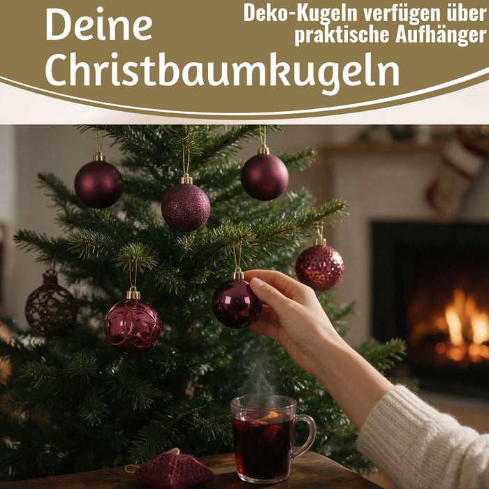 KI-generiertes Bild,12 Design Weihnachtskugeln 6cm Brandy Set Kunststoff Weihnachtsbaum-Deko